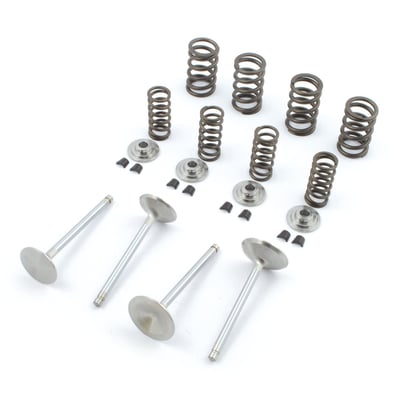 Titanium top collars, high lift. Standard size replacement, installs without machining. Kit includes Race Master valves, performance double spring assemblies, steel or titanium top collars and a complete set of Manley's fully machined chromoly valve keys. Race Master valves are manufactured of stainless XH-426 for exhaust and stainless NK-842 for intake and offer great ultimate tensile strength, combining superior quality at a competative price. Okay for stock or racing upto 8000 RPM.