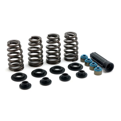 Includes steel top collars, steel lowers, a beehive style spring set, early style seals and a seal installation tool. Can be used as a direct replacement from stock up to .550" lift. Machining is not required. Manley recommends the use of the included earlier style Viton oil seals and not the oil seal-lower collar set-up as used by The Factory. Pressure: 150lbs@1.800", 355lbs@1.200". Coil bind: 1.085".