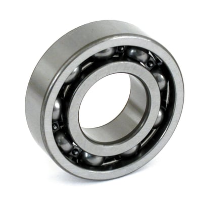 Replaces OEM 8990/A style ball bearing. This bearing will fit will fit all models as front & rear outer cam bearings.
The MoCo redesigned the Twin Cam rear outer cam bearing from ball (OEM 8990/A) to a roller bearing style (OEM 8983/MCS 921138) in 2001. This was done to help prevent failing ball bearings on, specifically, rear (=drive side) cams that are heavier loaded. This 01-up roller style bearing is a 3-piece design that is more heavy duty than a roller bearing. No other parts changed during the bearing changes. The early 99-00 style ball bearings will still fit all 99-06 models front & rear. Using front & rear ball bearings present no issues on cam driven gears.