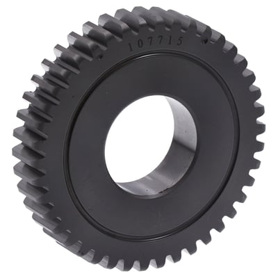 Red, stock size. Crimp-on installation on the camshaft. Used to correct backlash (free play) between the cam gear (on the cam) and the pinion gear (the smaller drive gear). Too much backlash will result in clicking, not enough backlash will result in a 'whining' sound. To correct backlash you can either use smaller or larger pinion gears or smaller or larger Andrews cam gears.
Note: See 503768 (.108") and 503769 (.105") cam gauge pins to measure cam gears and pinion gears.
Note: To determin if you need a 70-E77 or a L77-84 model Shovel cam gear? Measure the outer diameter of the cam gear on the camshaft that is to be replaced. The 70-E77 cam will measure approx. 70mm. The L77-84 cam will measure approx. 69mm.