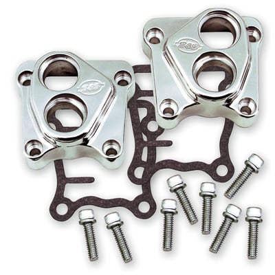 Polished billet aluminum. Complete with gaskets and mounting hardware. Repl. OEM 17964-99 (front) and 17966-99 (rear) covers.