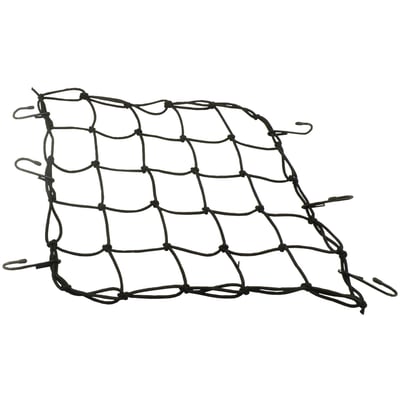 Approx. dimensions: 15" (38cm) x 15" (38cm). Stretchable. Universal coated cargo net. Complete with 6 rubber coated hooks that will let you secure helmets, rain clothing or any other luggage you need to haul. Ref. 98170-88T.