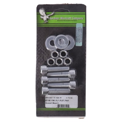 Used to mount rear belt pulleys to the wheel hub. Chrome plated allen head bolts. 
Complete with washers and nuts where applicable.