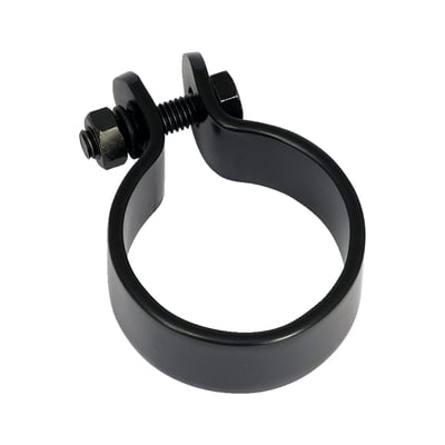 Black universal middle clamp, made from steel, with an 1-1/2" (3.8cm) inside diameter and without mount strip.