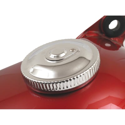 Chrome plated screw-type steel gas caps with lock.
For use on single gas cap tanks and right side (vented side) only on dual gas cap tanks.
Includes 2 keys.