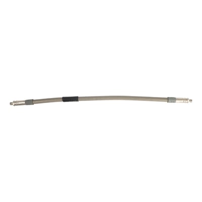 Item with approval. Brake line from TRW. High quality manufacturing with a PTFE inner core and a braided stainless steel protective cover in clear. This provides a highly flexible brake line with an outer diameter of just 7 mm with an excellent pump-up resistance. The perfect solution in virtually any stock or custom application where demands are extremely high. 

Note 1: Comes with pre-installed threaded brake line ends that may be rotated up to 180 degrees to compensate for the required installation angle, upon installation. If a 180 degree rotation is insufficient the line must be reinstalled or replaced. 
Note 2: Brake lines must be installed as described in the included installation manual. 
Note 3: Banjo fittings and brake line connectors are separately available to cover most stock and custom applications. 

Note: Check your local MCS dealer or the MCS sales department for exact type of approval and validity on bike model and years on the test report.