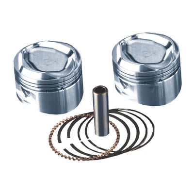 Replacement recessed dome pistons for 3-5/8" Big Bore applications. Will fit 84-99 Evolution Big Twin models with S&S SuperStock heads only and 3-5/8" bore cylinders in combination with 4-1/4" (5.375" cylinders, 9.4:1CR), 4-1/2" (5.500" cylinders, 9.8:1CR) and 4-5/8" (5.565" cylinders, 10.1:1CR) strokes.
S&S tolerance recommendations: Close fit .0015" to .002". Loose fit: .003" to .004".
All pistons include wrist pins, wrist pin clips and piston rings.
Note: In any and all applications the technician must be able to judge components for their suitability in combination with the other engine components, prior to installation. It is of importance that a knowledgeable mechanic will install & make adjustments as required. The rider must follow standard break-in and riding procedures for overhauled engines.
