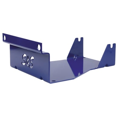 Steel. Blue powder coated. With S&S logo laser-cut in both sides of the stand.