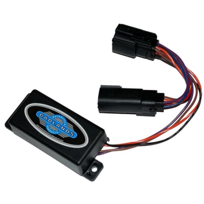With 6-pin Molex connector. 
Plug 'n Play installation. 
Used to correct rapid-flashing turn signal indicators when non-compliant turn signals are installed. 
Works great with virtually any available turn signal with LEDs, halogen or regular incandescent bulbs up to a maximum of 100W. 
Produces absolutely no heat due to solid state construction and will run emergency turn signal flashers for any length of time. 
Dimensions: 8.5" (21.6cm) × 6.5" (16.5cm) × 1.25" (3.2cm).