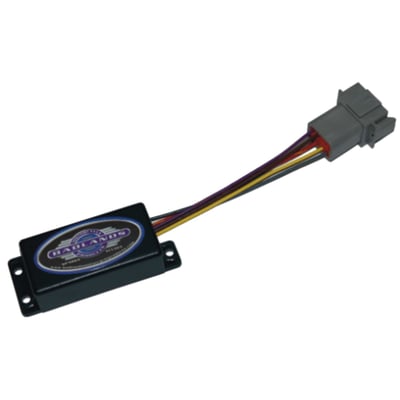 - With Deutsch 8-pin plug (Plug & Play) 
- Plug-in replacement for the stock 68540-96 (Big Twin) and 68441-00 (XL) turn signal canceller 
- Press the turn signal button once and after approximately 10 seconds flashing it will automatically shut turn signal off 
- Can manually cancel at each time, for fast lane change etc. 
- To re-activate, simply push again 
- Load equalizer allows running LEDs up to 70W per side 
- Solid state flasher and emergency flasher mode are built-in