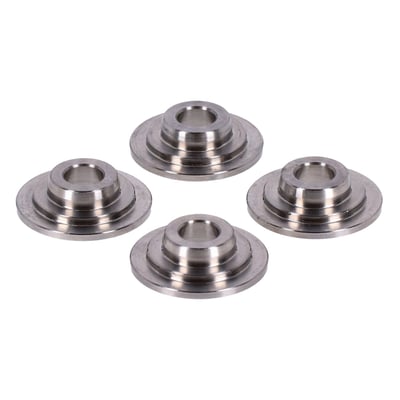OEM style replacement precision machined titanium valve spring top collars. Manley suggests the use of titanium top collars on high lift applications to provide increased strength and reduced inertia mass which allows running higher R.P.M.'s without valve float.