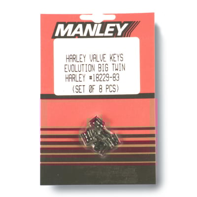 Stock style replacement. Heat treated, black oxided and 100% machined from a special chromoly material. Each valve keeper is designed to work with stock, Manley and most aftermarket top collars. Includes 4 pairs of valve keepers, to service one engine.