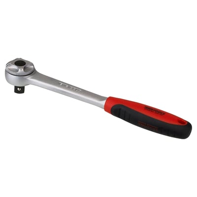 1/4" drive. Ratchet handle. With 72 tooth for very fine, 5 degree increment. Extra slim head for narrow spaces. Quick release and flip reverse system. Total length 257mm. Weight 470 grams.