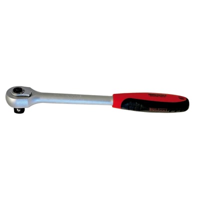1/2" drive. Ratchet handle. With 72 tooth for very fine, 5 degree increment. Extra slim head for narrow spaces. Quick release and flip reverse system. Total length 257mm. Weight 470 grams.