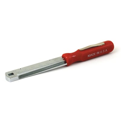 Used to measure and correct spark plug gap. Scaled from .020 to .080 (inch) and 0.6 to 2.0 (mm). USA made.