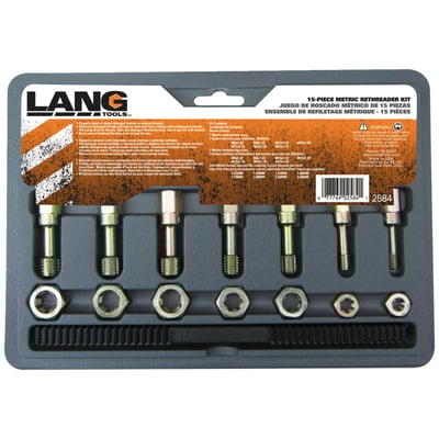 Used to restore damaged internal and external threads. Special threaded restoring taps and dies ensure a good result and are safer in restoring threads than using regular thread cutting taps and dies. Regular cutters are sharper and can easily damage existing thread. USA made.
Note: Not suitable for cutting new threads.
15-piece Metric restore kit.
Contains taps & dies in sizes: M6x1, M8x1.25, M10x1.25, M10x1.50, M12x1.25, M12x1.50 and M12x1.75
& 1x Metric restorer file (8 sizes).