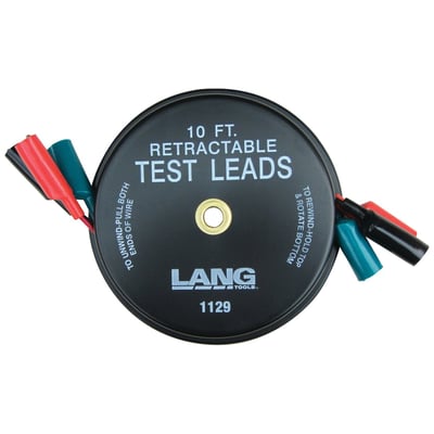 Used to test electrical connections. Retractable test lead pulls out, and stays at desired length. Includes insulated alligator clips. Rewinds in protective case when not in use. With 18 gauge (ø1.02mm / 0.82mm²) copper wire. 
With 3 x 10 feet red/green & black wires.