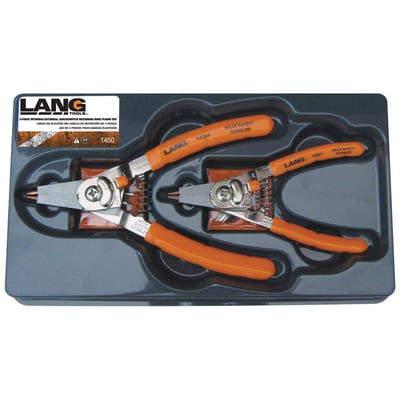 Converts between an internal and external plier with the flip of a switch. Includes plier #1421 (514587) & #1434 (514588). Each plier includes a tip kit containing 5 pairs of durable, color coded, interchangeable tips.