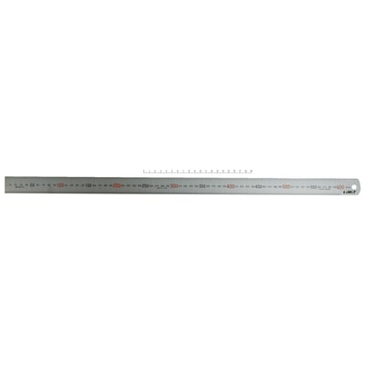 60cm. 30mm wide x 1.2mm thick. Hardened stainless steel. Millimeter gradation.