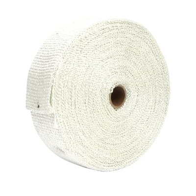 Fiberglass exhaust wrap sold in 50ft. (15 meter) long rolls of 1.5mm thick material. Withstands heat up to 1200 °F (649 °C) continues, peak resistance 2000 °F (1093 °C). Cooling exhaust gasses lose velocity and scavenging effect is reduced. This insulating wrap helps to keep gas temperature high, thereby optimizing the thermal efficiency of the exhaust system which ultimately helps to get the last horses out of your engine. Wrap will also protect from exhaust burns and any exhaust blueing will no longer be visible.

Note: Wrap ends are secured with metal tie-wraps. These are sold separately. 
Note: 30cm of exhaust pipe requires approximately 38" / 97cm (1 3/4" pipe) and 44" / 112cm (2" pipe) exhaust wrap. Based on 2" wide wrap and a wrapping overlap of approx. 1/4". 
Note: Material will discolor under influence of heat after installation.