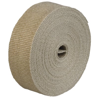 Light brown/beige. 1/16" (1.6mm) thick. 50ft. roll (approx. 15.25 meter). Looking for that extra edge in performance? Cooling exhaust gasses lose velocity and scavenging effect is reduced. This exhaust insulating wrap will improve horsepower by optimizing the thermal efficiency of the exhaust, and protects from nasty burns, in one go. Asbestos free. 
Note: 30cm of exhaust pipe requires approx. 38" / 97cm (1 3/4" pipe) and 44" / 112cm (2" pipe) exhaust wrap. Based on 2" wide wrap and a wrapping overlap of approx. 1/4". Wrap ends can be secured with universal metal tie-wraps. 
Note: Material will discolor under influence of heat after installation.