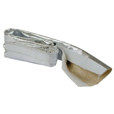 Heat resistant foil. Blocks up to 90% radiant heat of up to 2000°F (1093°C). Fire proof and fire resistant. A high temperature insulation material combined with a highly reflective mylar foil with a 'No Hassle' hook-and-loop closure over it's full length. Easy on & off, in seconds.