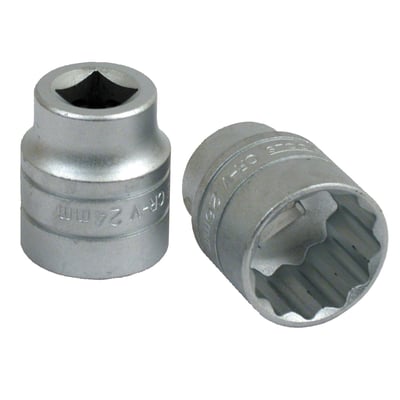 12-point socket with 1/2" drive. Chrome vanadium, satin finish.