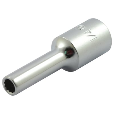 1/4" drive. 12-point socket tool, used to install 910443 (OEM 44314-00) brake pad mount pins for various H-D models.