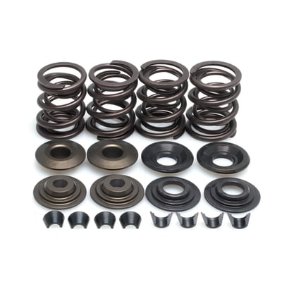 Reduces total valve train mass. Great for high lift racing performance builds. The springs are manufactured from the highest quality clean chrome silicone wire, shot peened and heat treated for maximum fatigue life. Kit includes springs, upper collars, lower collars, and valve keys. Max valve lift: .600". Installed height: 1.510". Seat pressure 152 lbs. Open pressure: 387 lbs. @ .600" valve lift.
Note: Does not include valve guide seals.