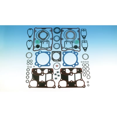 3-3/4" bore with .036" blue PTFE coated head gaskets, RCM (Rubber Coated Metal) rocker base and rocker cover gaskets. 
Includes all gaskets, seals and O-rings for a complete top end rebuild.