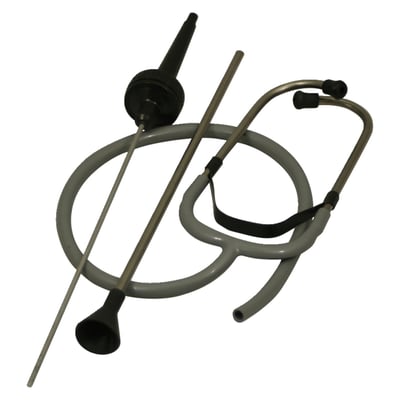 Set including a stethoscope with the Mechanic's metal probe and the audio probe. The mechanic's stethoscope is used to pinpoint mechanical engine noise. Touch the engine with the metal probe, and look for the loudest point. The Audio sthetoscope is used to detect noise air induced sounds like vacuum leaks, exhaust leaks, wind noise & air leaks.