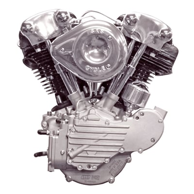 Comes with an FHP420 cam & 8.2 compression ratio. The S&S KN-series (Knucklehead style) engines come very close to the original but it is not a replica engine. A number of improvements/changes were made. It comes with 48-99 engine mounts and will not fit OEM Knuckle frames. A later, 58-65, style flywheel assembly is used, with the splined sprocket shaft and a Timken sprocket shaft bearing for increased strength. Therefore a 54-65 style tin primary and motorsprocket must be used. Rocker arm cover 'tins' are also improved over stock. The lower covers are made of die-cast aluminum, and instead of being held in place by the valve guide, they are held down by valve spring pressure. A special gasket on the bottom of the lower 'tin' provides a good seal and easier access for servicing, since the valve guides do not need to be pressed out in order to remove the lower covers. Instead of the steel brazed-in hard oil return lines used on stock tins, S&S has improved oil line design for better reliability, access and assembly. Engines come completely assembled and ready to run with an S&S pre-set Superstock single fire ignition system and S&S Super E carburetor. 

Note: Crankcases come with 48-99 engine mounts and will not fit OEM Knuckle frames.

Note: Special Order Product only. To order please contact your MCS sales representative.
