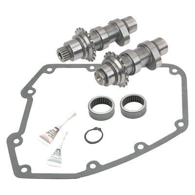 .570" lift. Complete kit with two chain driven camshafts with installation kit that includes a gear cover gasket, cam bearings, retaining ring, o-ring and thread locker.