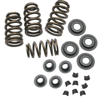 High lift valve spring kit with single beehive style springs. .650" valve lift for stock heads. 1.860" installed height, 178lbs valve seat spring pressure and 376lbs@.650" lift. Maximum 6500 RPM.