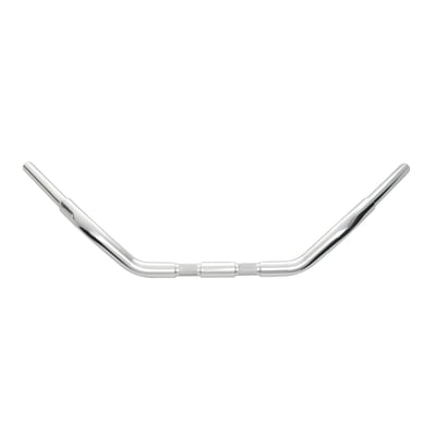 Chrome; Steel; Approx. dimensions: 4.5" rise; 34.5" wide; 11" center; 12.5" pullback. With 4.5" center to center riser knurling distance which fits all 88-11 Softail Springers.
With fluid smooth bends. Designed for best hand and wrist placement for optimum riding position.