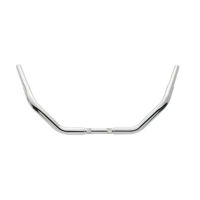 Chrome. Approx. dimensions: 5.5" end rise; 32.5" wide; 12" center; 16" pullback. Specifically designed for Road King and riders of average and shorter stature. A great fit on FLSTC, FLSTF models or stretched frame custom bikes. The large 16" pullback will put you right in the comfort zone. Works with or without e-throttle. 

Note: Fits models with 1" diameter riser clamp area only.