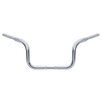 Chrome; Steel; Approx. dimensions: 10" rise x 34.5" wide x 13" pullback x 14" center width x 40° wrist angle. 
Compatible with models with 1" diameter riser area only. 
Custom designed for FLH, FLHX, FLHT & FLHTC Touring models with Batwing fairing (excl. FLTR), with or without e-throttle, to enhance riding comfort. Depending on installation rotation in the risers a 1 to 2.5" higher end rise and 1.5" to 2.5" more pullback can be expected when compared to stock bars. The grips are positioned behind the fairing. Bars are dimpled and drilled for internal wiring and have smooth inside corners to prevent wiring damage and ease in wiring pull-through. 