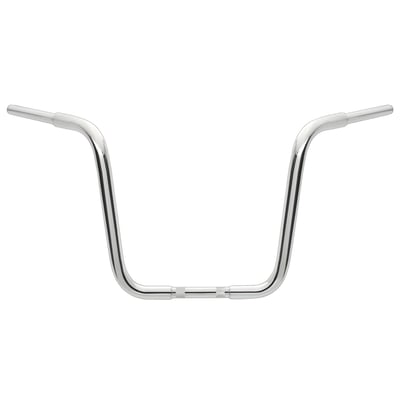 Chrome; Steel; These beefy 1-1/4" diameter Apes come knurled and pre-drilled for internal wiring. Riders arms and wrists are in the optimum angles for comfort and control. Works with 1" diameter risers and with or without e-throttle. Approx. dimensions: 14" end rise x 36.5" wide x 10" center x 12.5" pullback