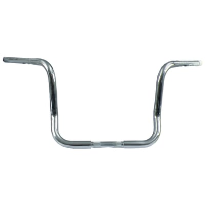 Chrome; Steel; Approx. dimensions: 12.5" rise x 36" wide x 11" pullback x 14" center width x 40° wrist angle.
Compatible with models with 1" diameter riser area only.
Custom designed for FLH, FLHX, FLHT & FLHTC Touring models with Batwing fairing (excl. FLTR), with or without e-throttle, to enhance riding comfort. Depending on installation rotation in the risers a 1 to 2.5" higher end rise and 1.5" to 2.5" more pullback can be expected when compared to stock bars. The grips are positioned behind the fairing. Bars are dimpled and drilled for internal wiring and have smooth inside corners to prevent wiring damage and ease in wiring pull-through.