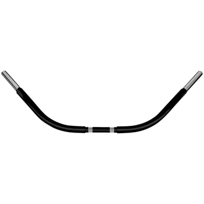 Satin black powder coated; Steel; Large pullback bars with smooth fluid bends. Great on FLSTC, FLSTF, FLHR/C/S and custom bikes. Optimum hand and wrist placement provide maximum leverage, comfort and control. Approx. dimensions: 3.5" end rise; 36.5" wide; 10" center; 15.25" pullback