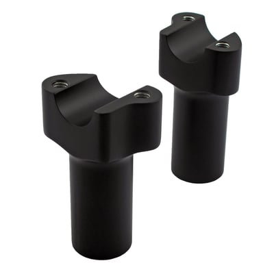 For use with 1" (25.4mm) diameter handlebar. 
1-1/4" (32mm) outside diameter. 
Billet aluminum lightweight construction.
Can be used with stock, most aftermarket and Wild 1 billet top clamps with 3.5" center to center riser spacing. 
1/2" x 13 threaded. 
