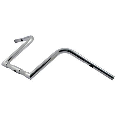 Chrome; Steel; Approx. dimensions: 12" rise x 33 1/2" wide x 10" outside base width x 8" pullback