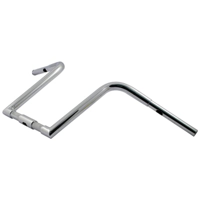 Chrome; Steel; Approx. dimensions: 14" rise x 33 1/2" wide x 10" outside base width x 8" pullback