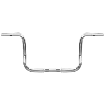 Chrome; Steel; Approx. dimensions: 10" rise x 36" wide x 11" pullback x 14" center width x 40° wrist angle.
Compatible with models with 1" diameter riser area only.
Custom designed for FLH, FLHX, FLHT & FLHTC Touring models with Batwing fairing (excl. FLTR), with or without e-throttle, to enhance riding comfort. Depending on installation rotation in the risers a 1 to 2.5" higher end rise and 1.5" to 2.5" more pullback can be expected when compared to stock bars. The grips are positioned behind the fairing. Bars are dimpled and drilled for internal wiring and have smooth inside corners to prevent wiring damage and ease in wiring pull-through.