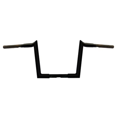 Satin black powder coated finish. Dimpled and drilled for internal wiring. With smooth inside corners to prevent wiring damage and ease in wiring pull-through. Works with or without e-throttle. Approx. dimensions: 10" rise x 34.5" wide x 9" center width x 9" pullback and a 28° wrist angle. 

Note: Fits models with 1" diameter riser clamp area only.