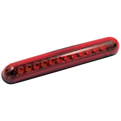 Features super bright dual intensity LEDs. Pre-taped with double sided 3M tape. No load equalizer or resistors required. With pulse brake alert.
- With red lens. 
- 12 LEDs. 
- Dimensions: 120mm wide x 17.5mm high x 18.5mm deep.