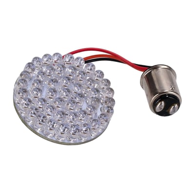 LED clusters are used to replace a regular bulb in an existing housing, as turn signal or incandescent bulb. Great for stock and many custom applications where wide angle super bright LED power & dependability is required. This 'Hard Wire' version comes with three wires and, if required, can be wired to function with dual intensity. 
- 1.80" diameter. 
- Red hard wire.