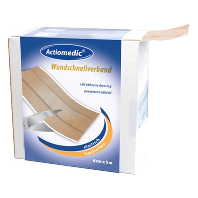 Elastic woven textile. 6cm wide on 5 meter roll. Hypoallergenic and air regulating for universal use. Will not cause allergic reaction like latex plasters.