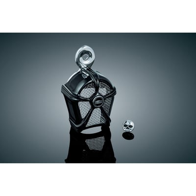 Gloss black with chrome mesh insert. Replaces the dull stock horn cover and style matches Kuryakyn Mach 2 air cleaners.
Fits all H-D models with OEM side mounted horns.
ABS material