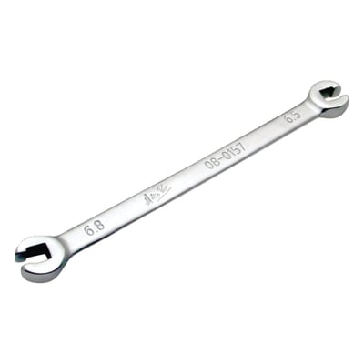 Chrome vanadium steel; Hard nickle pewter finish; Offset square-end openings for best nipple grip
